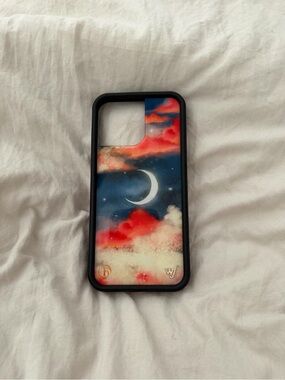 Wildflowers Moon and Clouds Phone Case in Blue, Red, White
